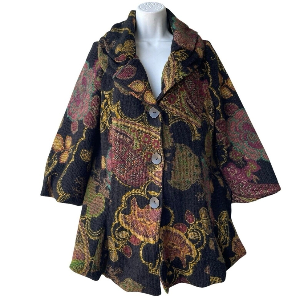 Damee Inc. Evening Swing Jacket Womens Paisley 3/4 Sleeves Art To Wear Size S